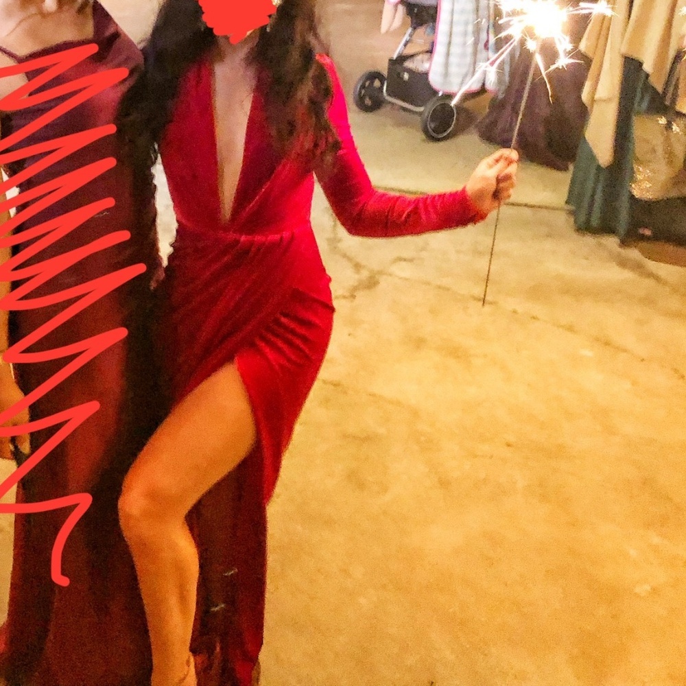 HOUSE OF CB Red Velvet Floor Length Dress